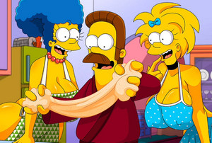 Marge y Lisa Simpson hacen un trío con Ned Flanders